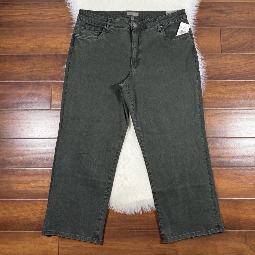 Kut‎ from Kloth Size 16 W Forest Green High Rise Charlotte Wide Leg Denim Jeans